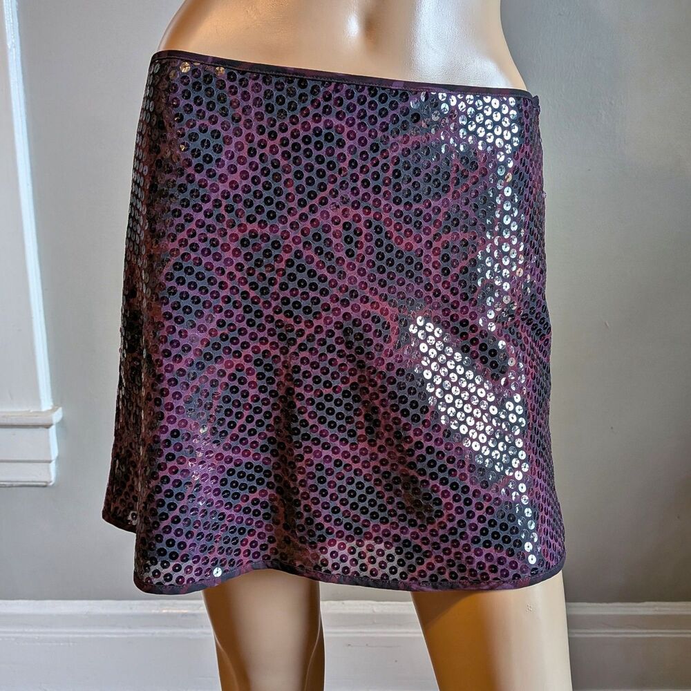Vintage Y2K Express Mini Skirt Sequins Purple Swirl Party Clubbing Size 3/4
